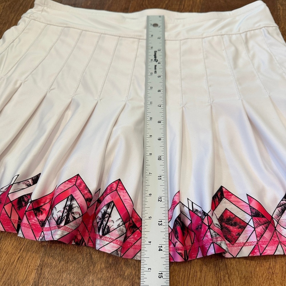 Lucky in Love Pleated Tennis Skort Sz L 12 White Geometric Palm Print Pickleball - Picture 7 of 10